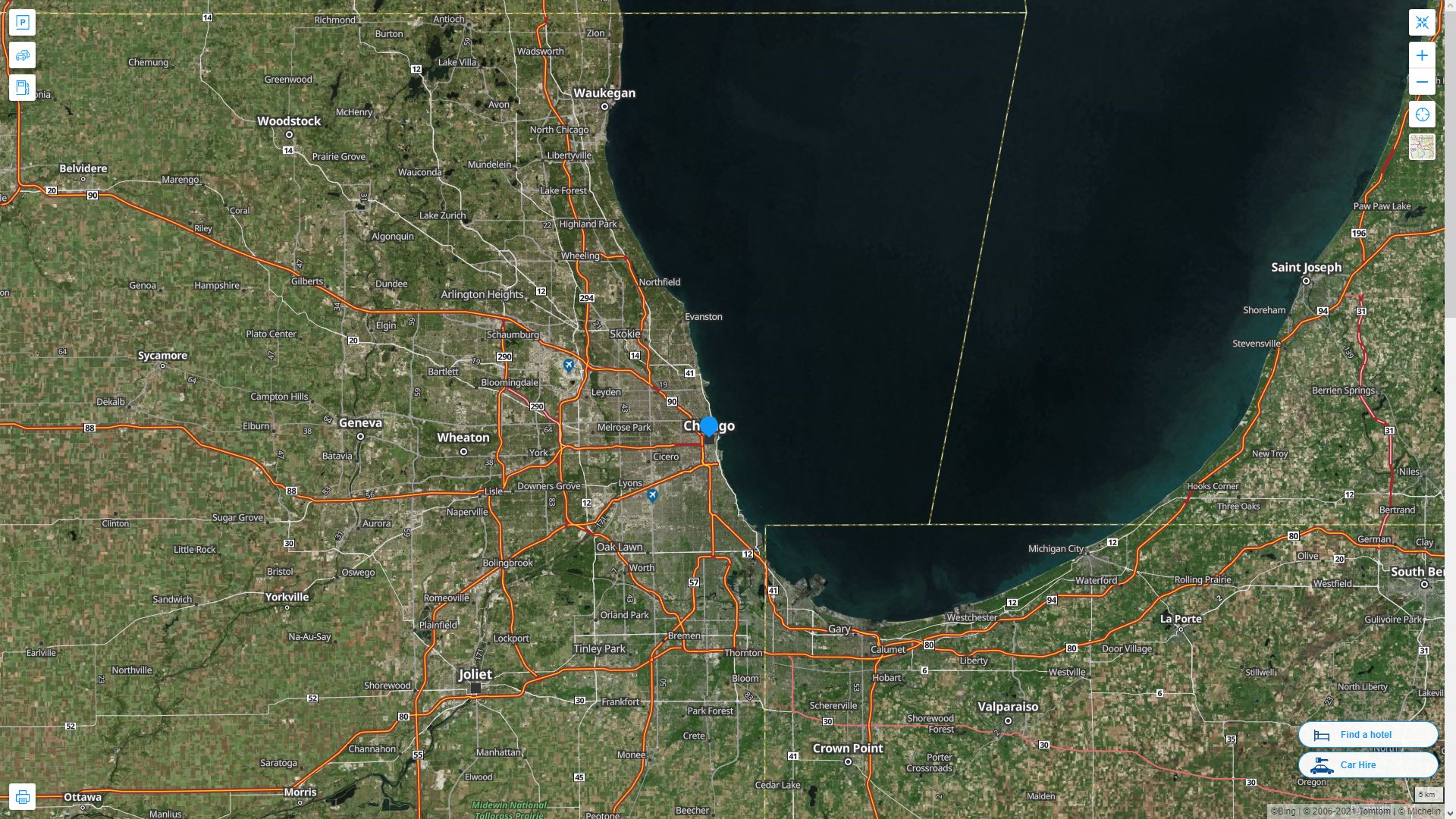 Chicago illinois Highway and Road Map with Satellite View